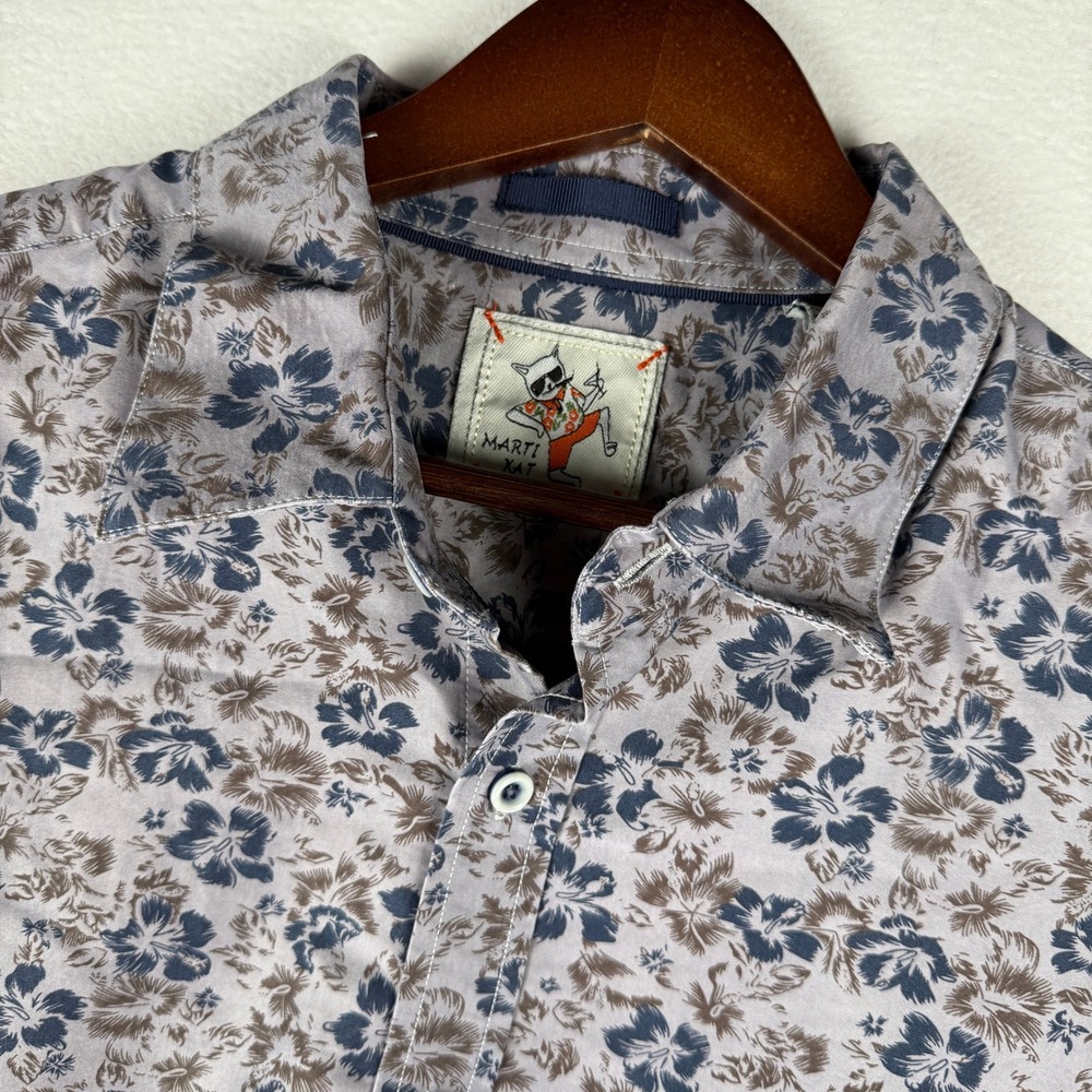 Marti Kat‎ Shirt Mens XL Purple Floral Short Sleeve Button Up Hawaiian Preppy